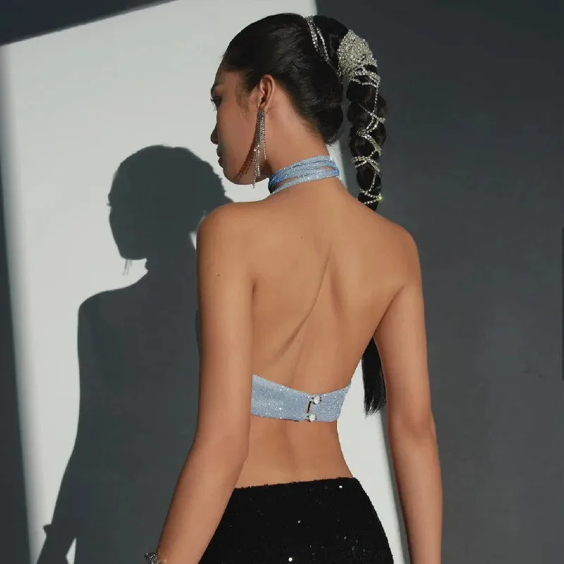 Glitter Backless Crop Top — view 2 Glitter Backless Crop Top — view 2