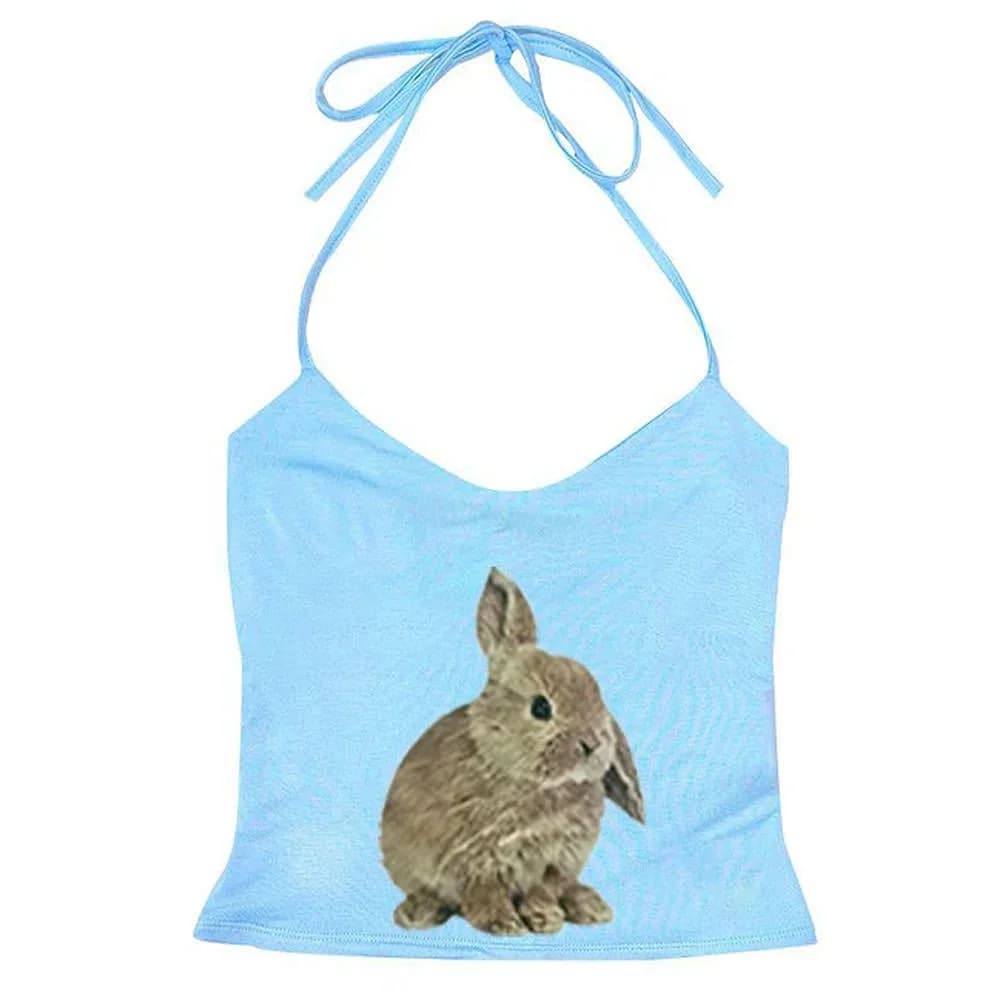 Rabbit Print Y2K Halter Top — view 1 Rabbit Print Y2K Halter Top — view 1