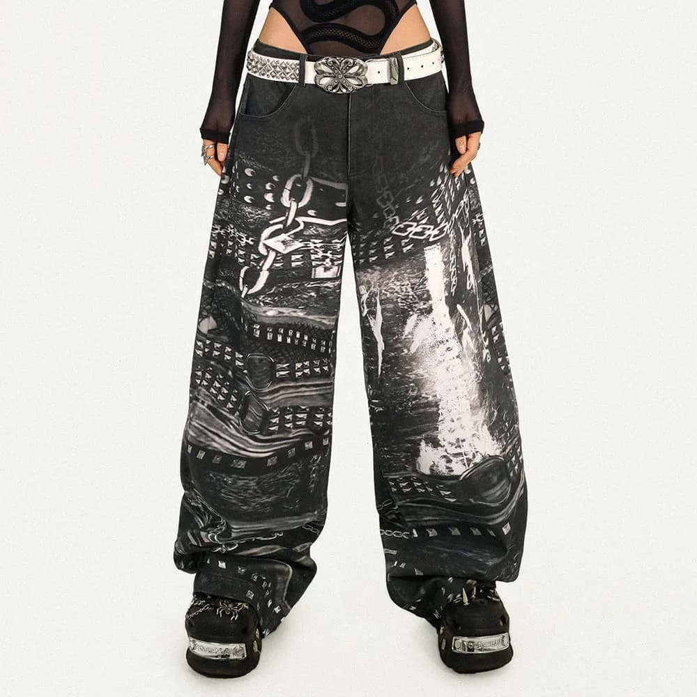 Grunge Chain Print Wide Pants — view 2 Grunge Chain Print Wide Pants — view 2