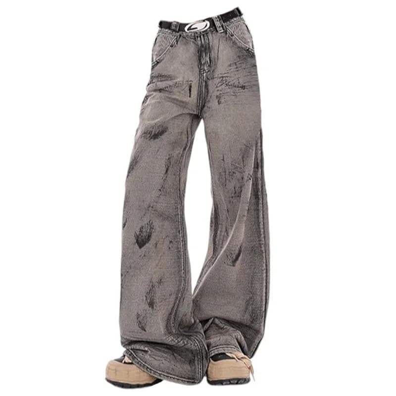 Grunge Aesthetic Wide-Leg Jeans in Grey — view 1 Grunge Aesthetic Wide-Leg Jeans in Grey — view 1