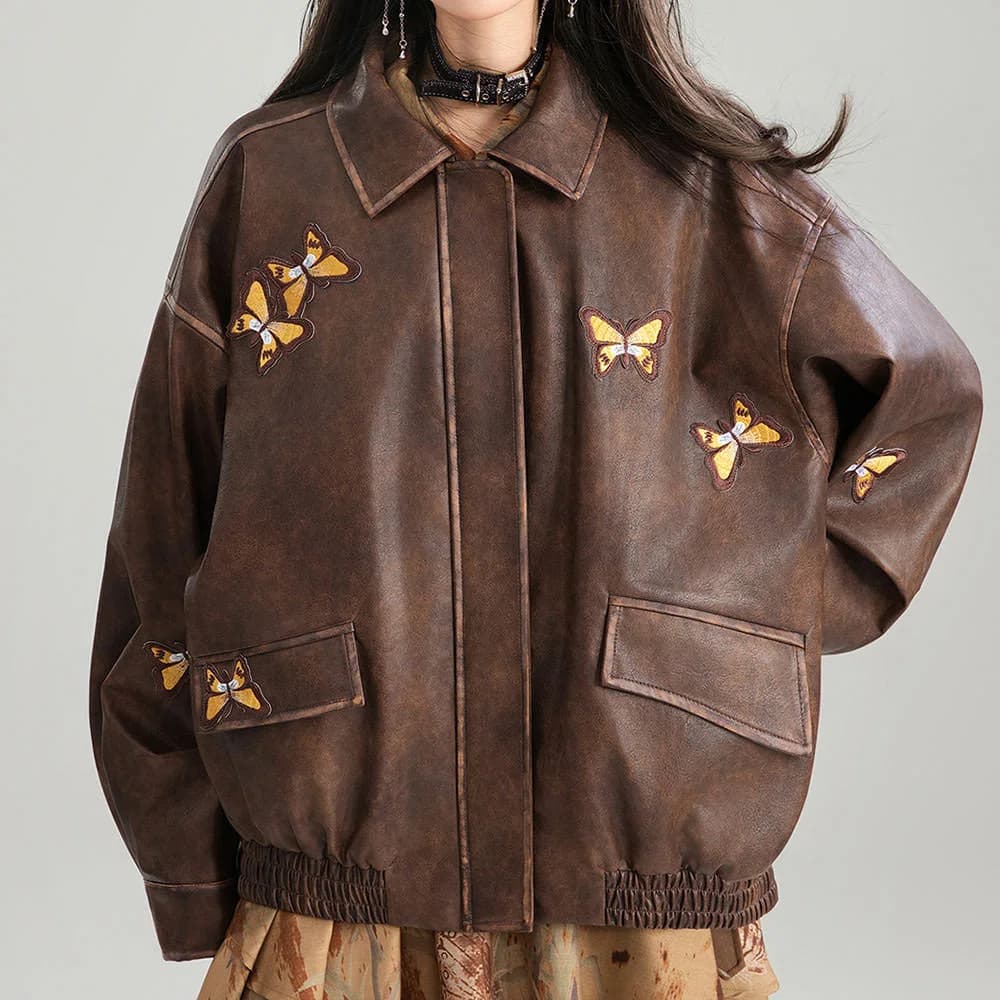 Grunge Aesthetic Butterfly Leather Jacket — view 2 Grunge Aesthetic Butterfly Leather Jacket — view 2