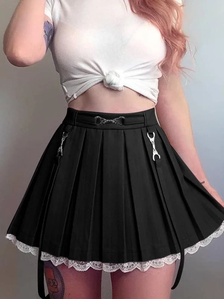 Lace Hemmed Pleated Skirt — view 2 Lace Hemmed Pleated Skirt — view 2