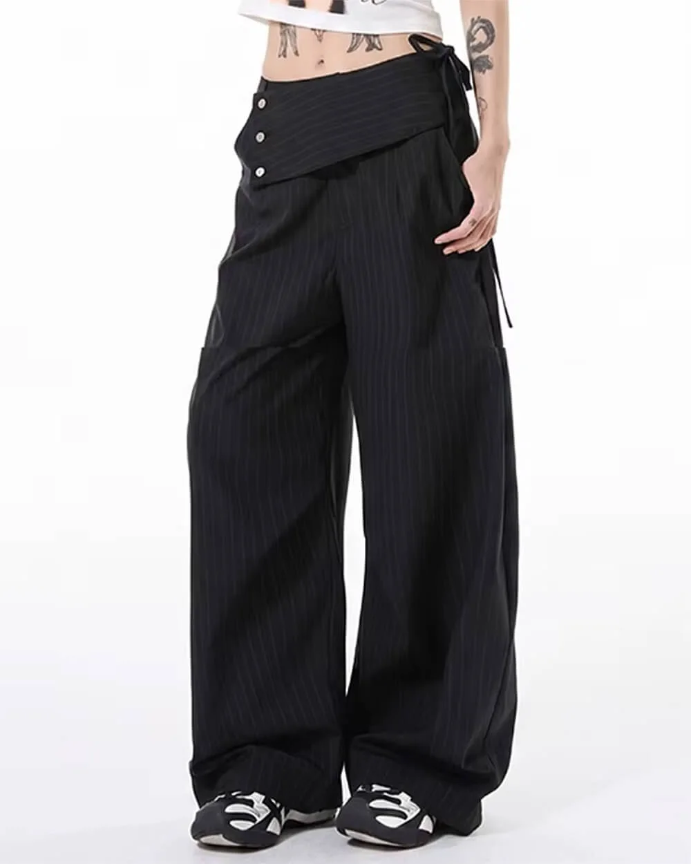 Corporate Girl Asymmetric Pinstripe Pants — view 3 Corporate Girl Asymmetric Pinstripe Pants — view 3
