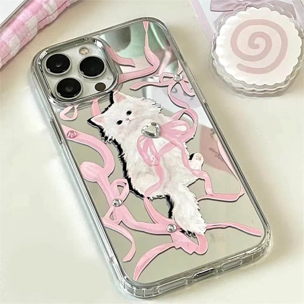 Coquette Bow & Kitten iPhone Case — view 1 Coquette Bow & Kitten iPhone Case — view 1