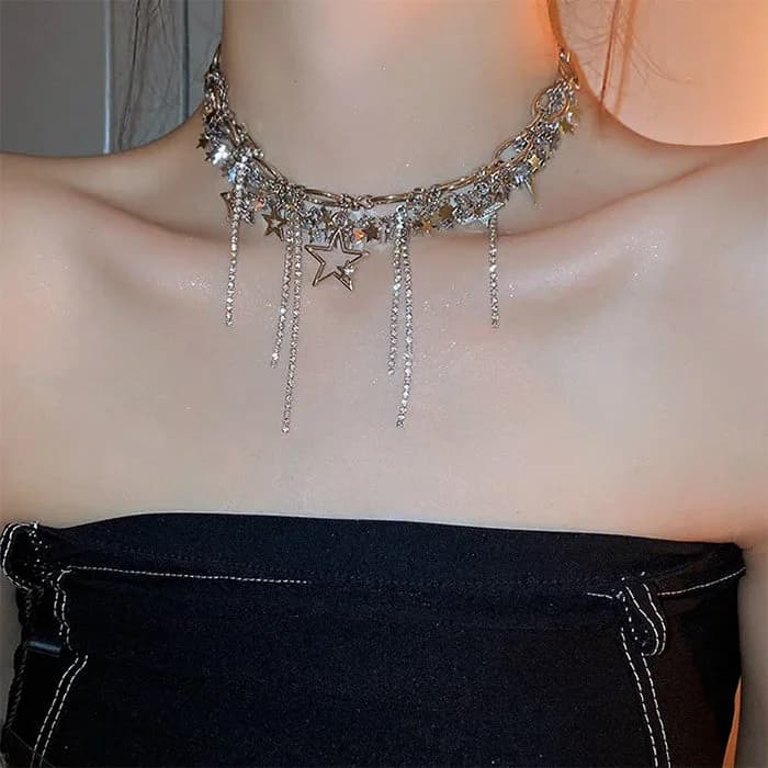 Y2K Stars Rhinestone Necklace — view 2 Y2K Stars Rhinestone Necklace — view 2