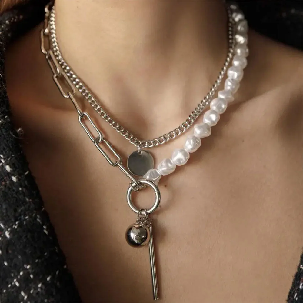 Pearl Layered Chain Necklace — view 2 Pearl Layered Chain Necklace — view 2