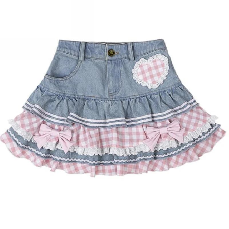 Gingham & Denim Ruffled Skirt — view 1 Gingham & Denim Ruffled Skirt — view 1