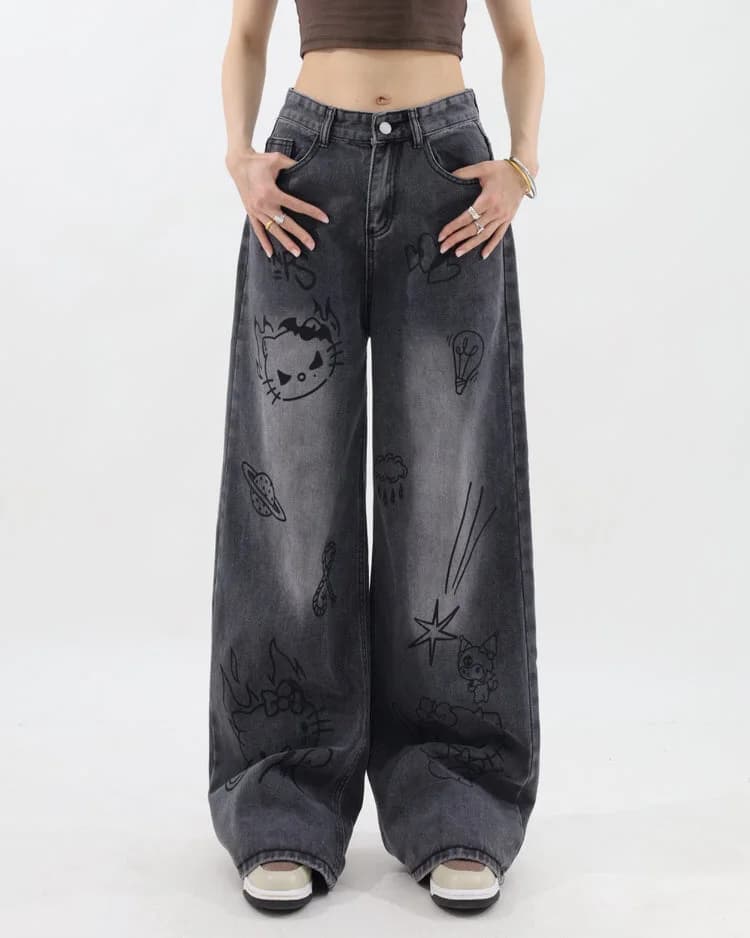 Grunge Aesthetic Cat Jeans — view 2 Grunge Aesthetic Cat Jeans — view 2