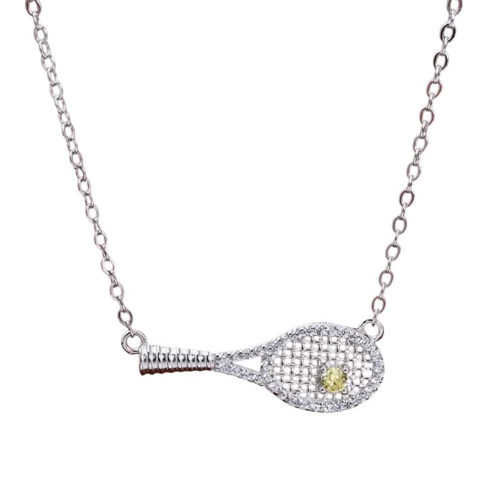 Rhinestone Tennis Racket Necklace — view 1 Rhinestone Tennis Racket Necklace — view 1