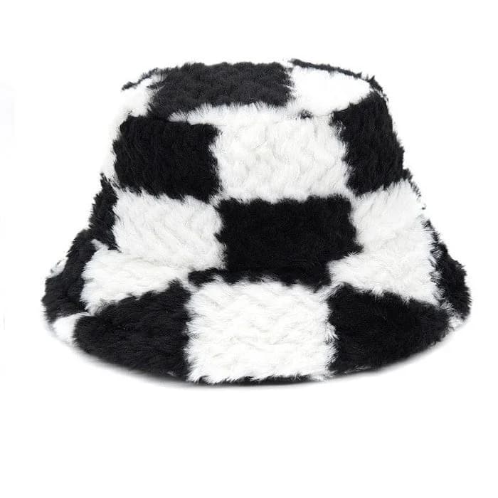 Checkered Fuzzy Bucket Hat — view 1 Checkered Fuzzy Bucket Hat — view 1