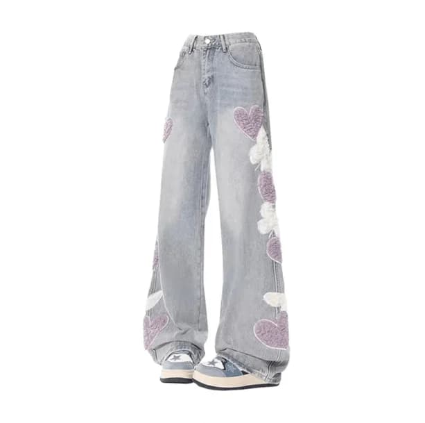 Heart Patchwork Straight Leg Jeans — view 1 Heart Patchwork Straight Leg Jeans — view 1