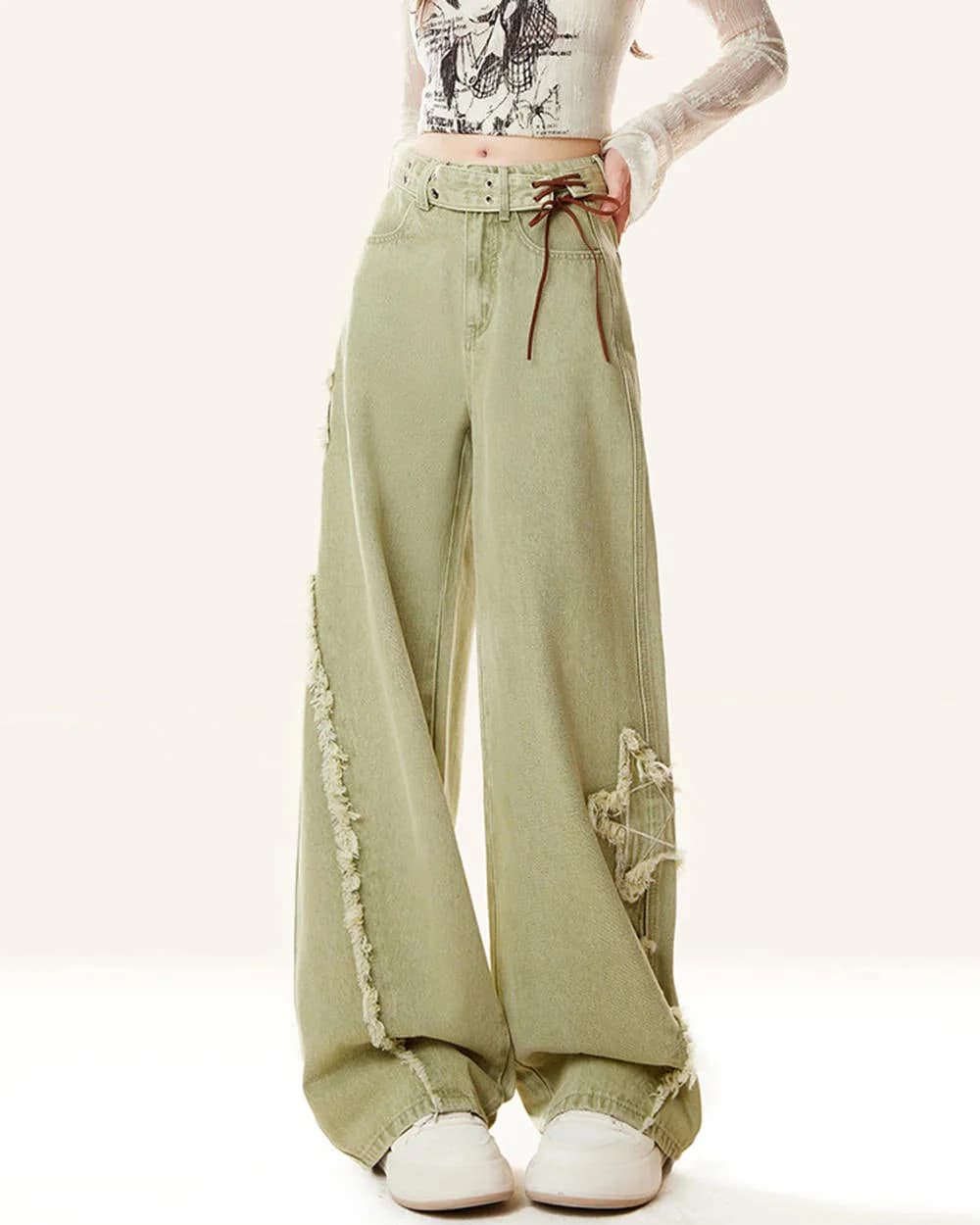 Matcha Green Star Wide Leg Jeans — view 2 Matcha Green Star Wide Leg Jeans — view 2