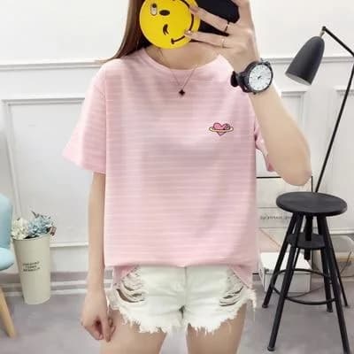 Kawaii Heart Striped T-Shirt — view 2 Kawaii Heart Striped T-Shirt — view 2