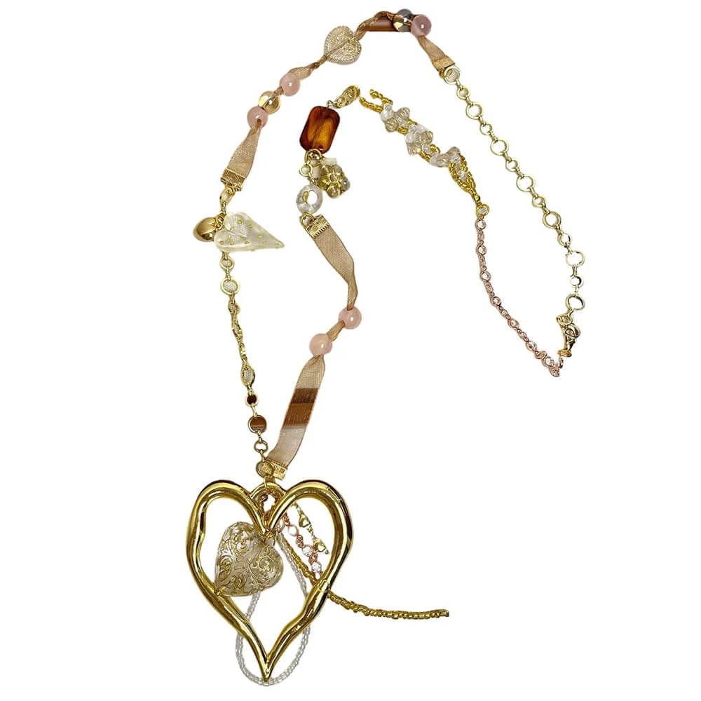 Coquette Heart Charm Beaded Necklace — view 1 Coquette Heart Charm Beaded Necklace — view 1