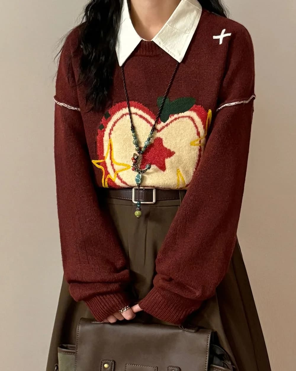 Red Apple Oversized Sweater — view 3 Red Apple Oversized Sweater — view 3