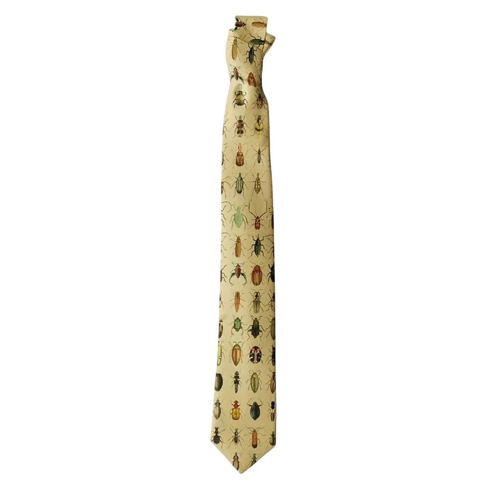 Vintage Beetle Print Tie in Yellow — view 2 Vintage Beetle Print Tie in Yellow — view 2