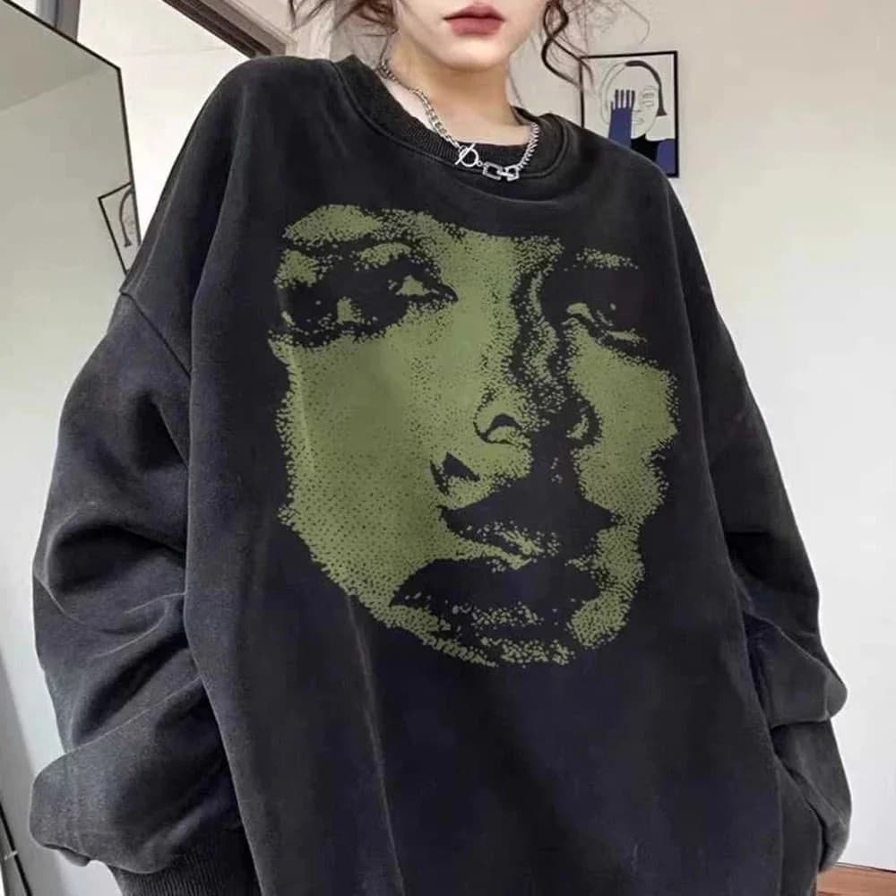 Face Print Grunge Oversized Sweatshirt — view 3 Face Print Grunge Oversized Sweatshirt — view 3
