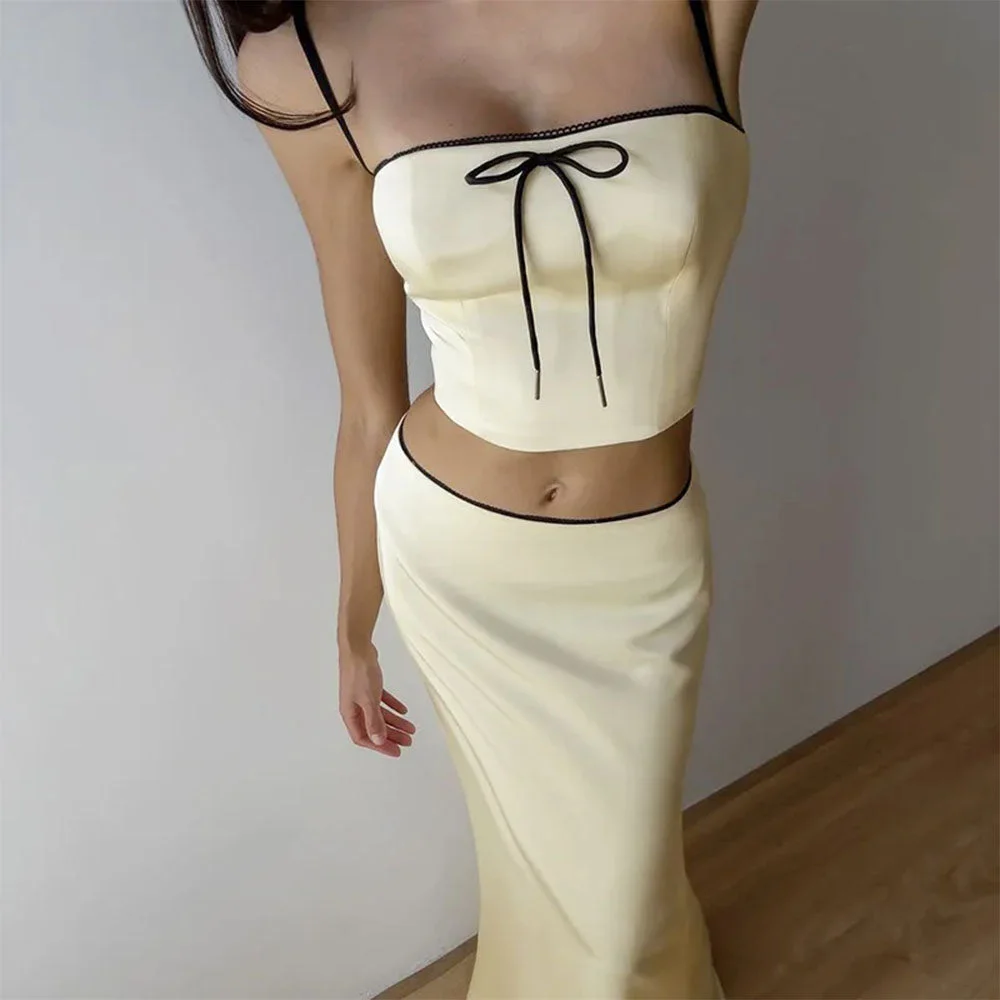 French Summer Satin Top & Maxi Skirt Set — view 2 French Summer Satin Top & Maxi Skirt Set — view 2
