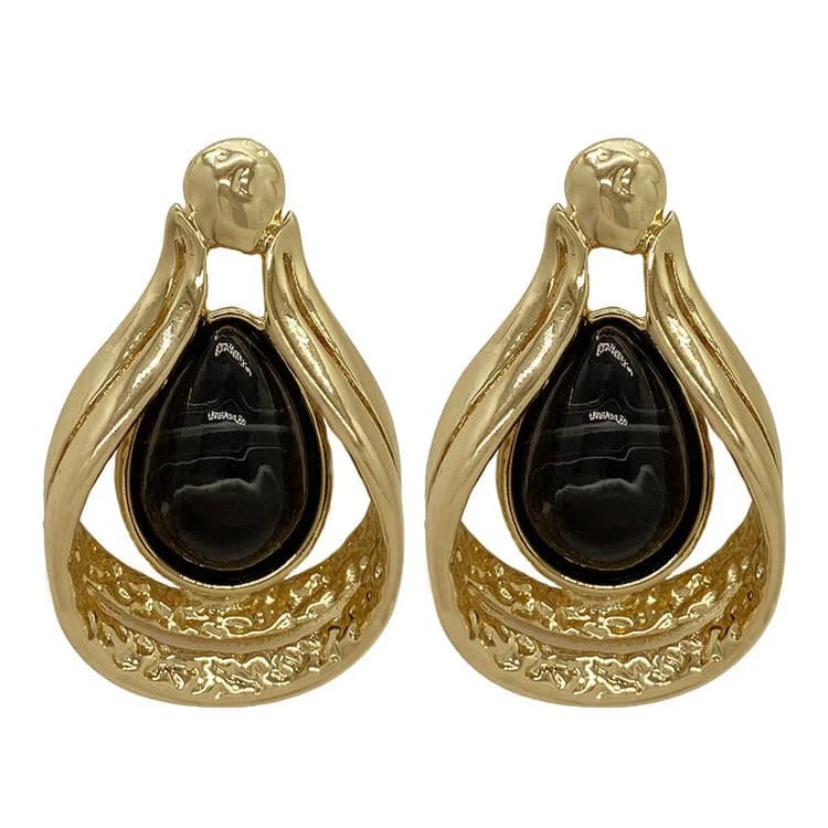 Vintage Aesthetic Black Stone Earrings — view 1 Vintage Aesthetic Black Stone Earrings — view 1