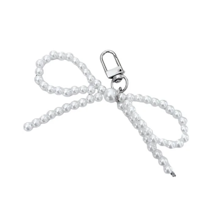 Pearl Beaded Bow Keychain — view 1 Pearl Beaded Bow Keychain — view 1