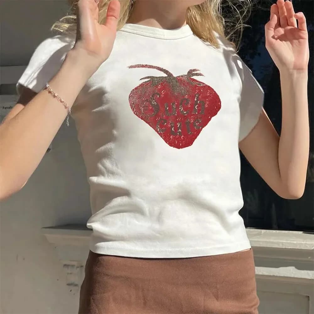 Cute Strawberry Crop Top — view 2 Cute Strawberry Crop Top — view 2