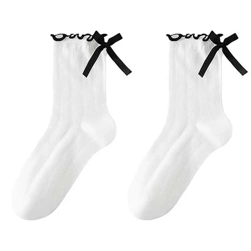 Preppy Aesthetic Bow Ruffle Socks — view 2 Preppy Aesthetic Bow Ruffle Socks — view 2