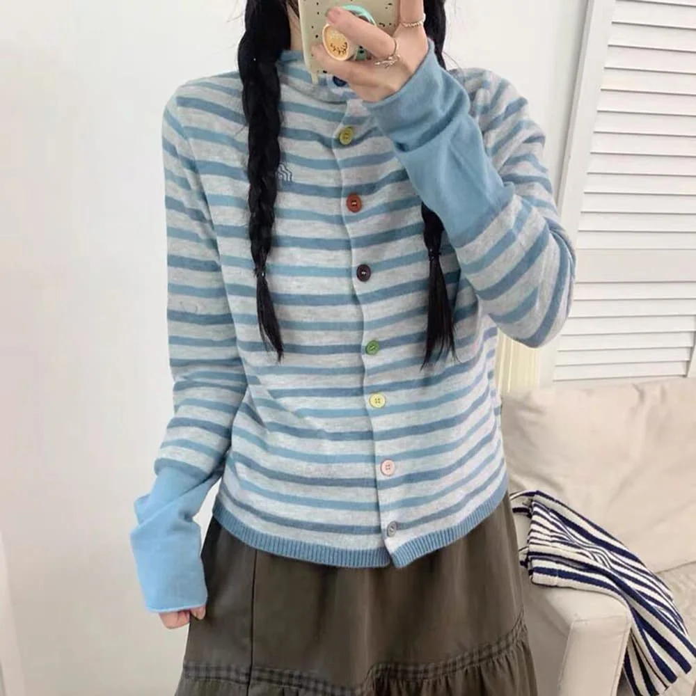 Campus Secrets Colorful Button Stripe Cardigan Top — view 2 Campus Secrets Colorful Button Stripe Cardigan Top — view 2