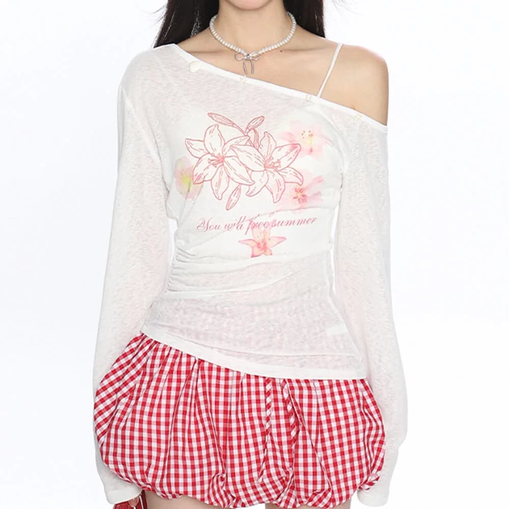Hibiscus Flower One-Shoulder Top — view 2 Hibiscus Flower One-Shoulder Top — view 2