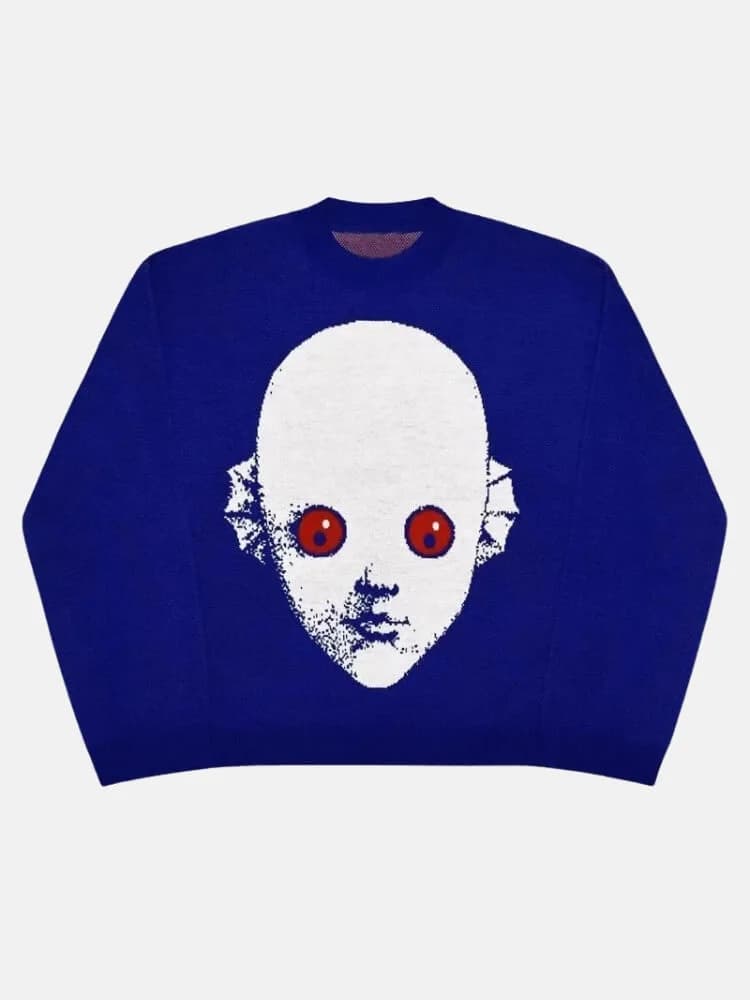 Weirdcore Alien Face Knit Sweater — view 3 Weirdcore Alien Face Knit Sweater — view 3