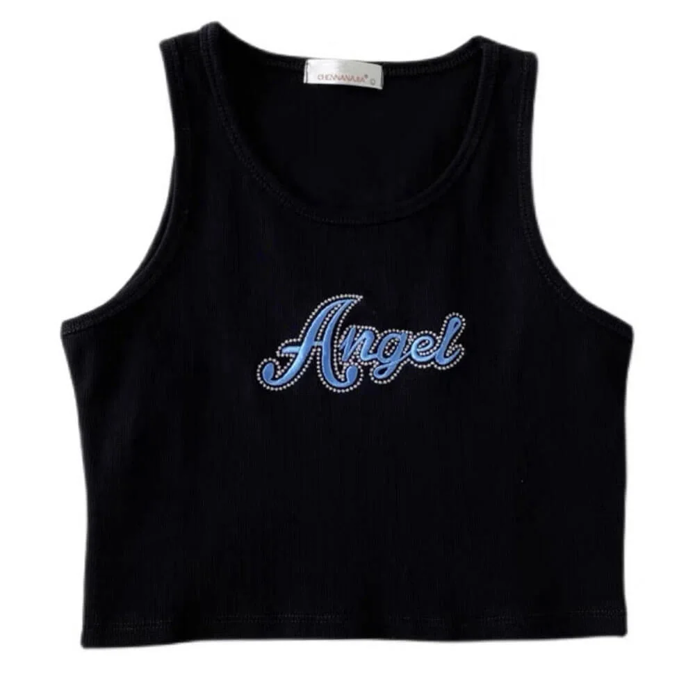Angel Ribbed Top in Black — view 1 Angel Ribbed Top in Black — view 1