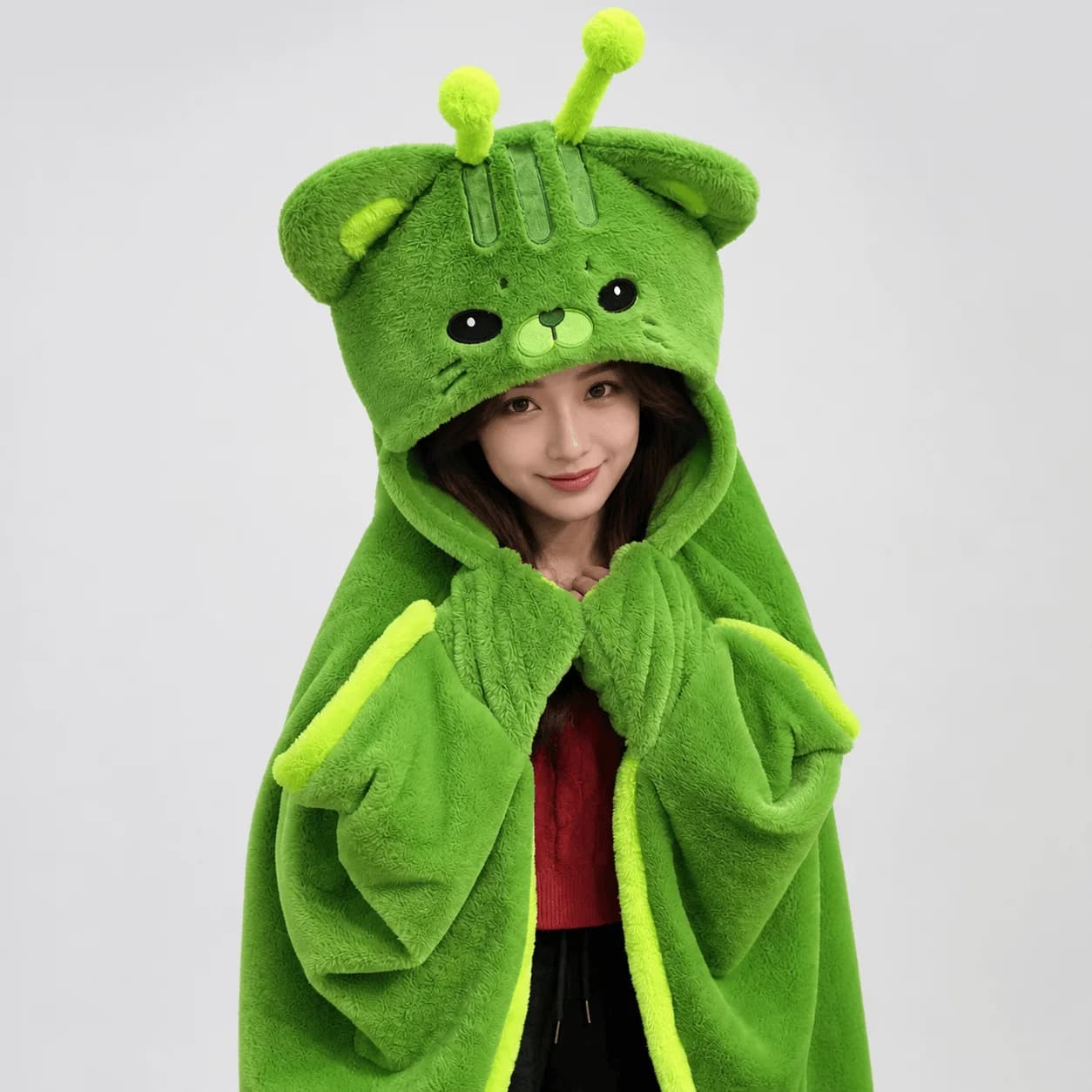 Fluffy Green Cat Cloak Hooded Blanket Cape — view 1 Fluffy Green Cat Cloak Hooded Blanket Cape — view 1