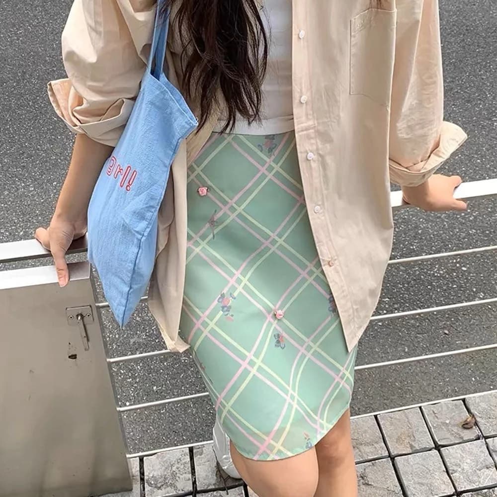Garden Of Envy Mint Green Plaid Skirt — view 2 Garden Of Envy Mint Green Plaid Skirt — view 2