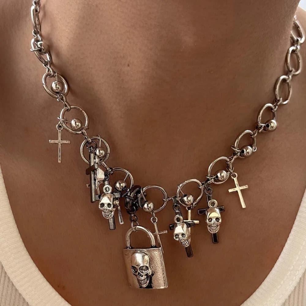 Skull Lock Necklace — view 2 Skull Lock Necklace — view 2