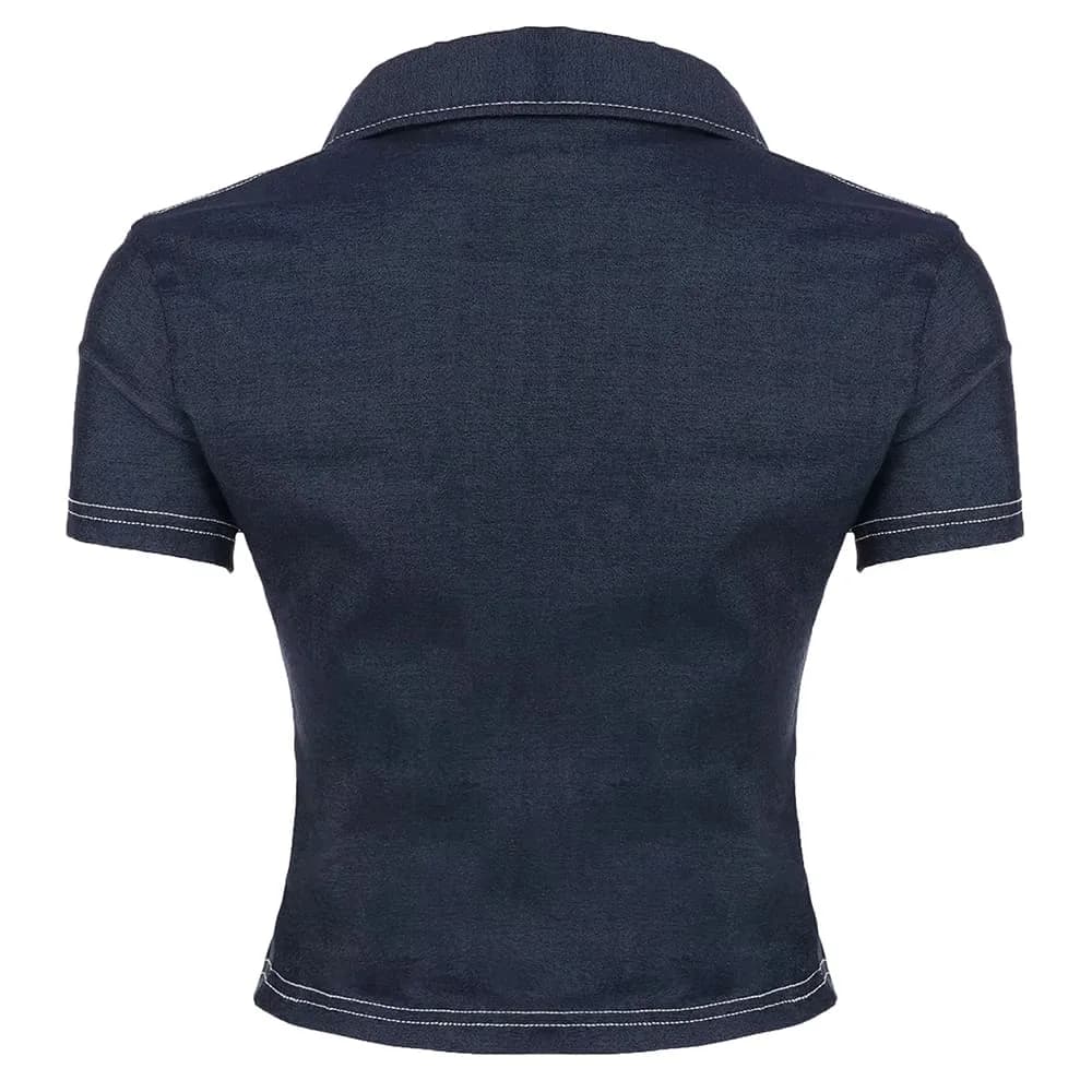 Y2K Denim Cropped Shirt — view 2 Y2K Denim Cropped Shirt — view 2