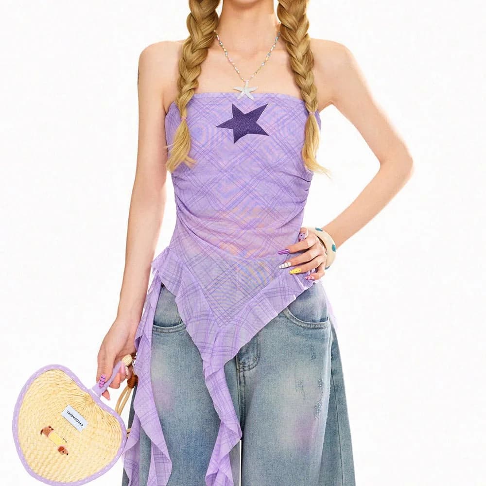 Teen Spirit Star Plaid Bandeau Top — view 1 Teen Spirit Star Plaid Bandeau Top — view 1