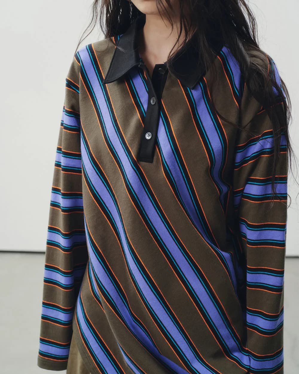 Brown Blue Stripe Rugby Polo — view 2 Brown Blue Stripe Rugby Polo — view 2