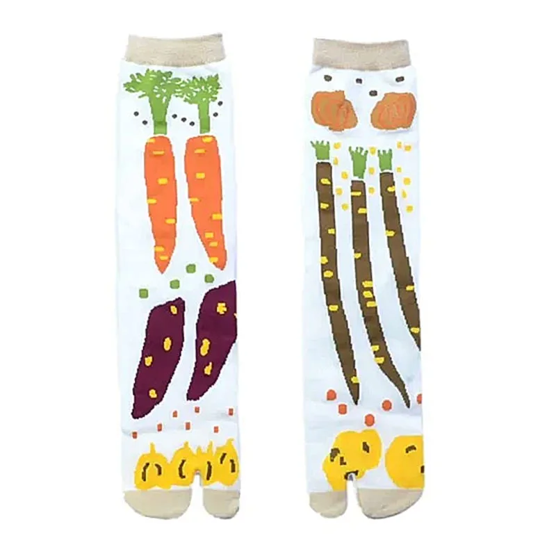 Vegetable Print Split Toe Tabi Socks — view 2 Vegetable Print Split Toe Tabi Socks — view 2