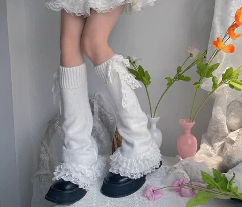 Ruffled White Lace Leg Warmers — view 1 Ruffled White Lace Leg Warmers — view 1