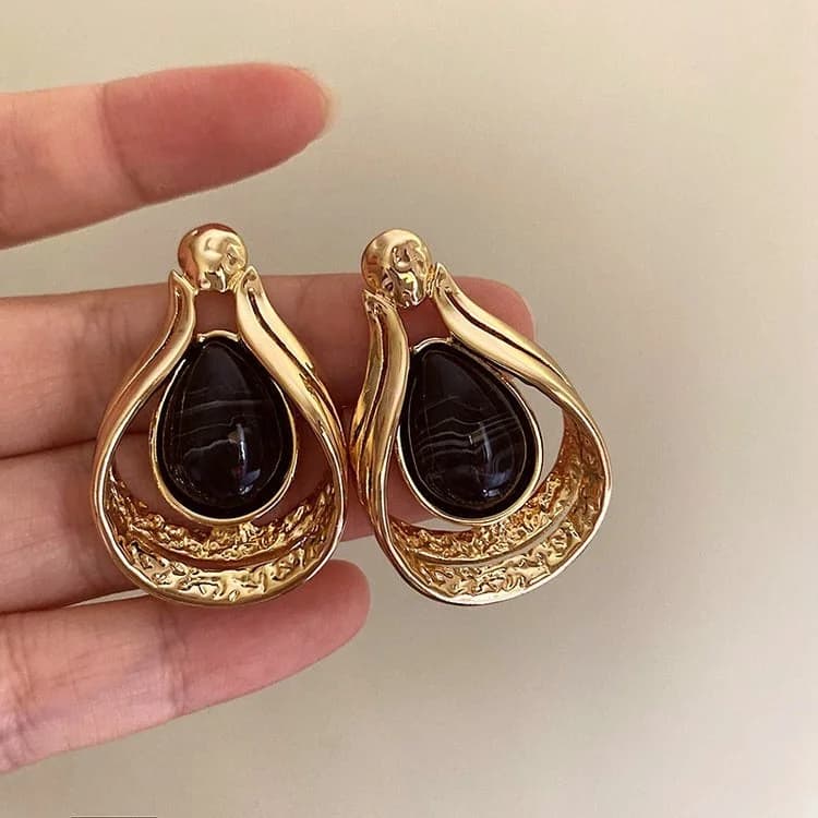 Vintage Aesthetic Black Stone Earrings — view 2 Vintage Aesthetic Black Stone Earrings — view 2
