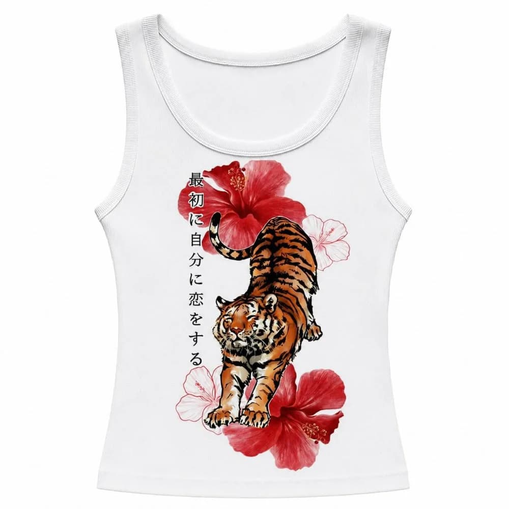 Tiger Graphic Ribbed Tank Top — view 1 Tiger Graphic Ribbed Tank Top — view 1