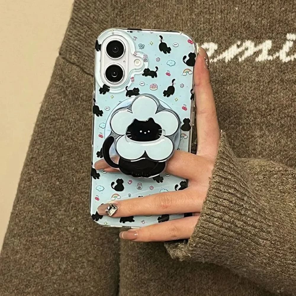 Black Cat Flower Phone Holder — view 2 Black Cat Flower Phone Holder — view 2