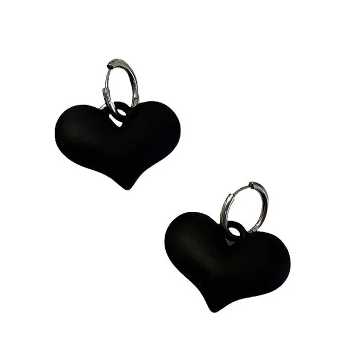 Black Heart Pendant Earrings — view 2 Black Heart Pendant Earrings — view 2