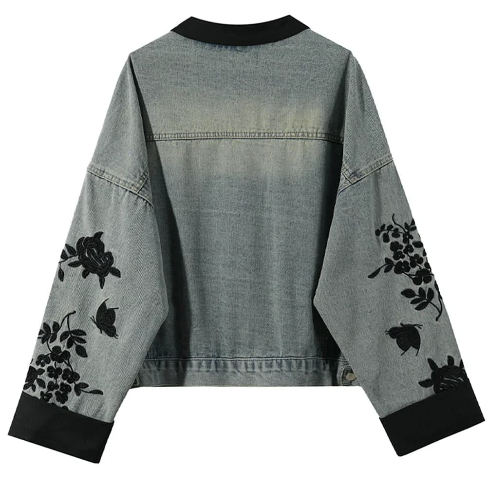 Chinese Style Embroidered Denim Jacket — view 2 Chinese Style Embroidered Denim Jacket — view 2