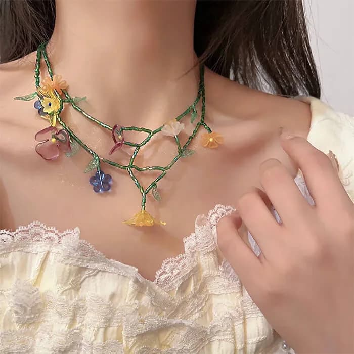Fairycore Flower Layered Necklace — view 2 Fairycore Flower Layered Necklace — view 2