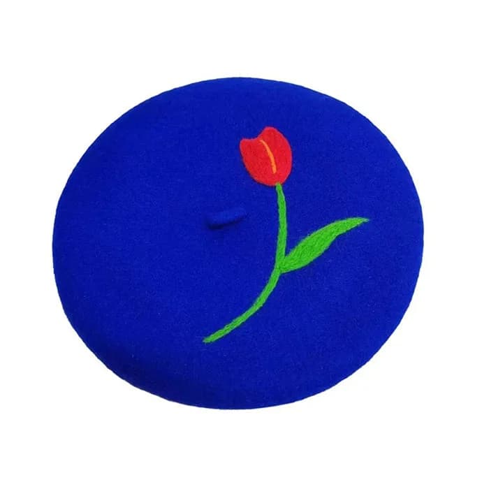 Tulip Embroidery Wool Beret — view 1 Tulip Embroidery Wool Beret — view 1