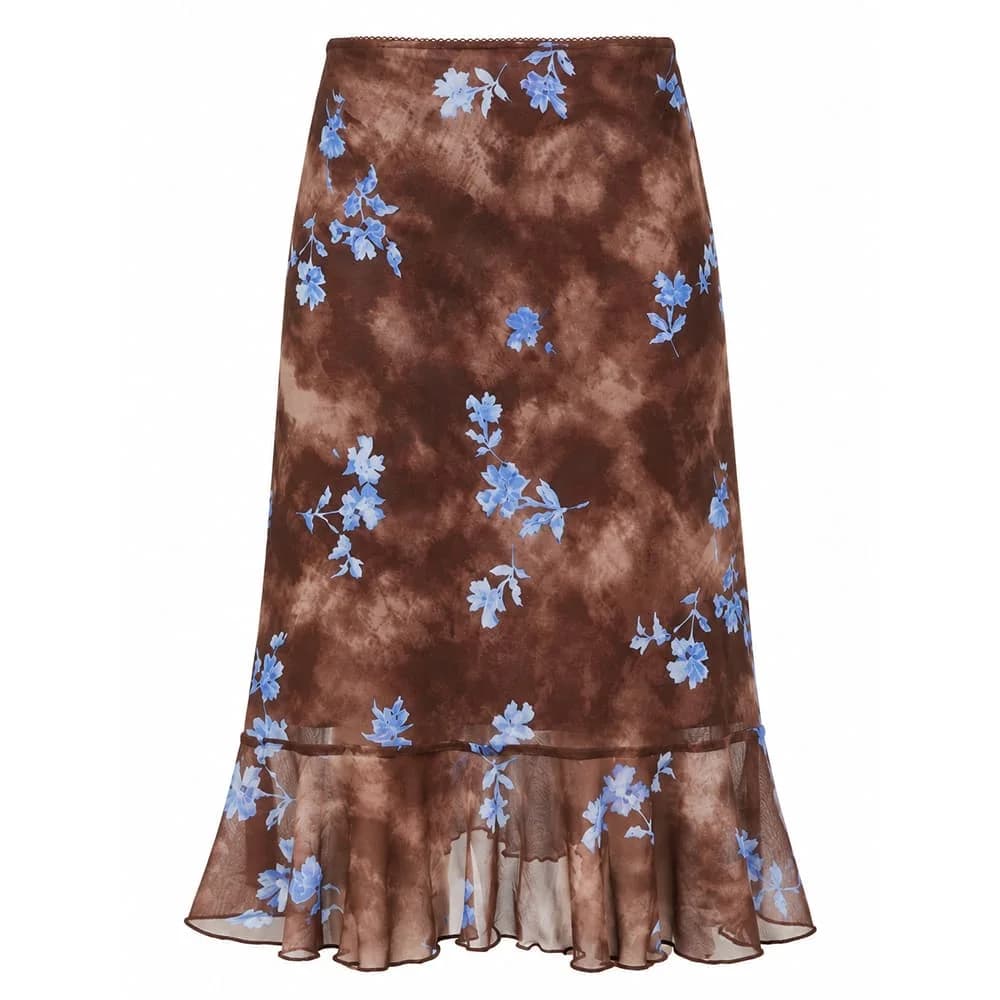 Fairycore Blue Floral Ruffle Skirt — view 1 Fairycore Blue Floral Ruffle Skirt — view 1