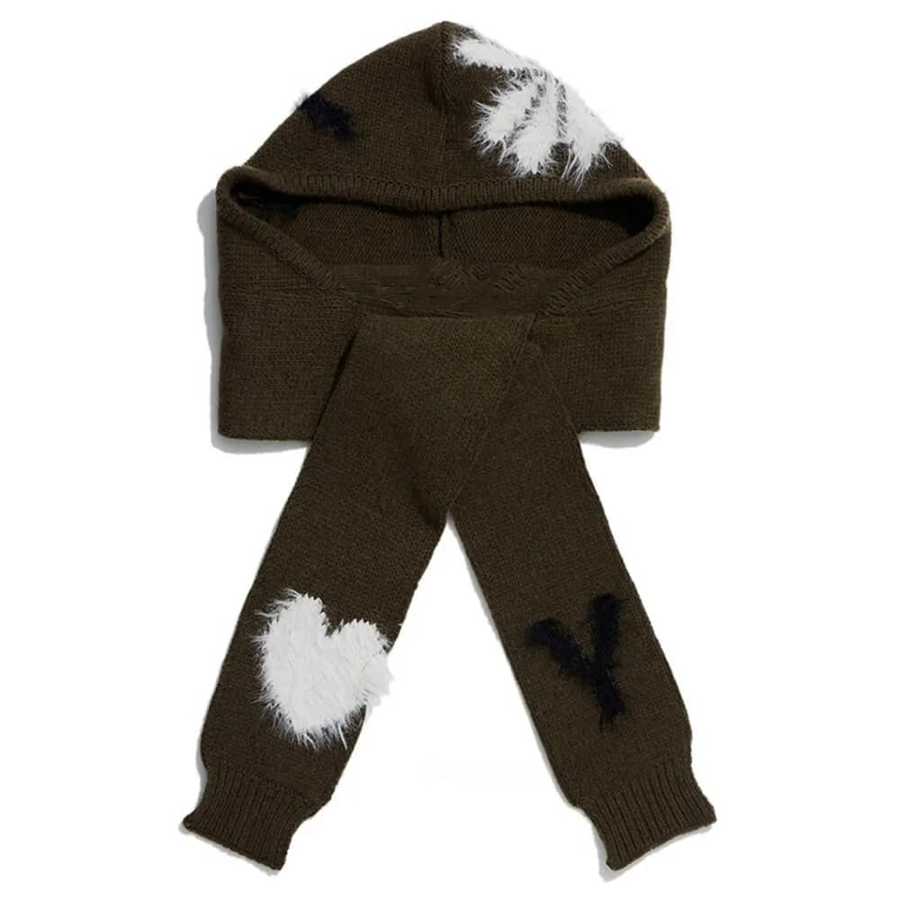 Fuzzy Heart Knit Hooded Scarf — view 2 Fuzzy Heart Knit Hooded Scarf — view 2