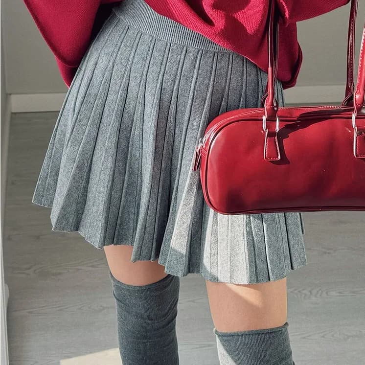 Gray Pleated Knit Skirt — view 2 Gray Pleated Knit Skirt — view 2