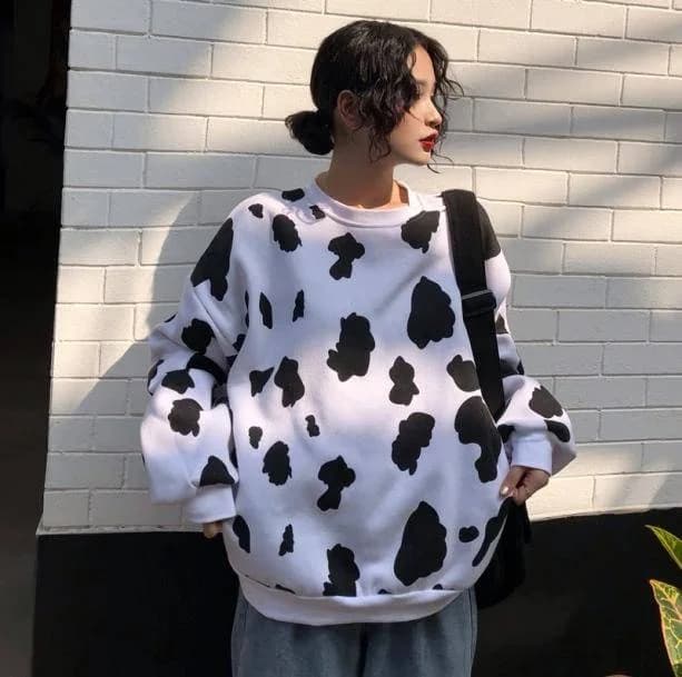 Cow Print Loose Sweatshirt — view 2 Cow Print Loose Sweatshirt — view 2