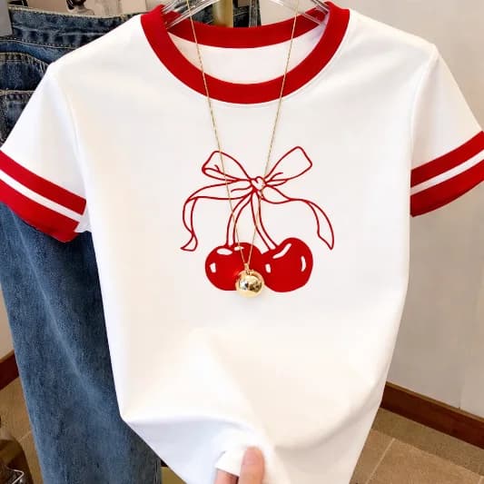 Cute Cherry Bow T-Shirt — view 1 Cute Cherry Bow T-Shirt — view 1